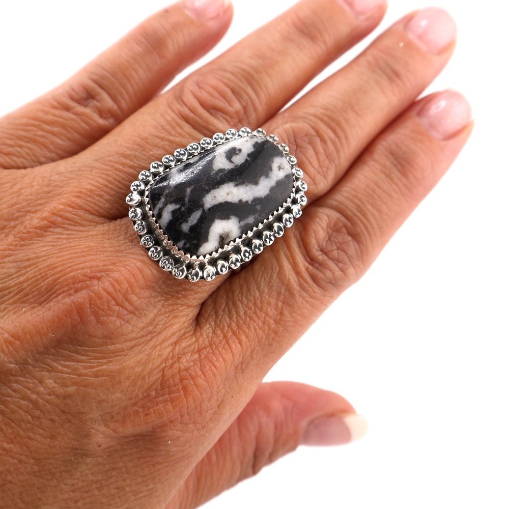 Native American Jasper Zebra Ring Navajo Handmade Jewelry Sterling Sz 8.5 US** - Picture 3 of 13
